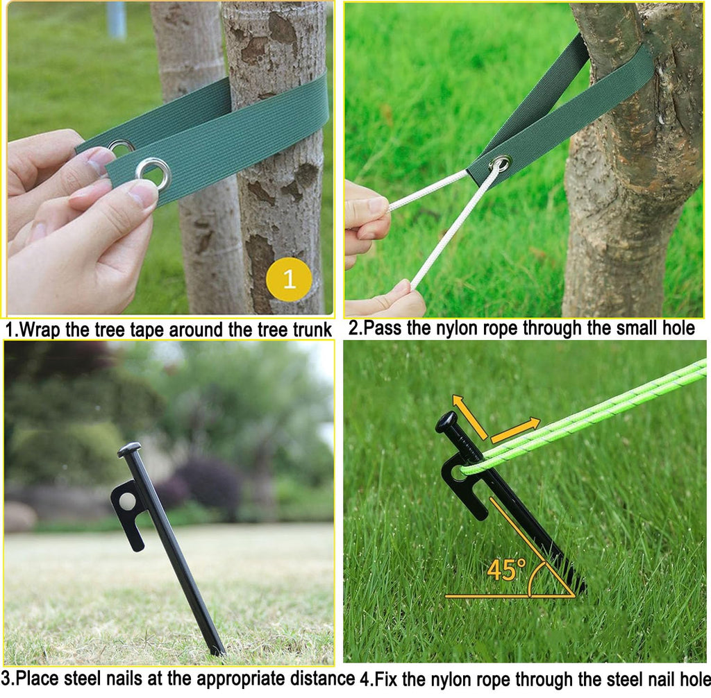 6 Pcs 12 Inch Heavy Duty Steel Tree Stake Kits, Tree Stakes and Supports for Young Trees Against Bad Weather Leaning Tree Anchor Straightening Kit, Bonus Tree Straps & Rope for Anchoring