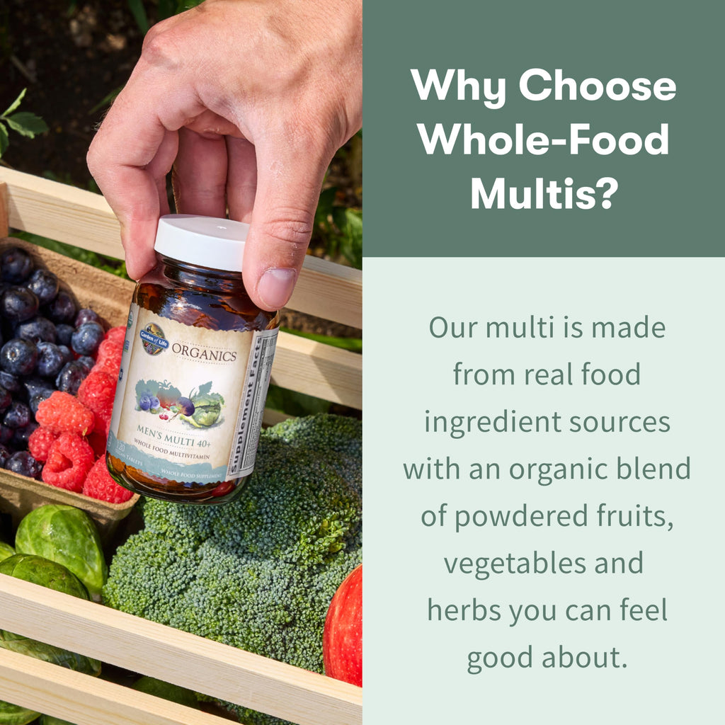 Garden of Life Organics Whole Food Multivitamin for Men 40+ 120 Tablets, Vegan Mens Multi for Health & Well-Being Certified Organic Whole Food Vitamins & Minerals for Men Over 40 Mens Vitamins
