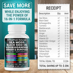 PrimalPeak Naturals Sea Moss Black Seed Oil Ashwagandha Ginger Burdock Bladderwrack Turmeric & Vitamin C Vitamin D3 with ACV Elderberry Chlorophyll Dandelion Yellow Dock Vegan Capsules - 120 Count