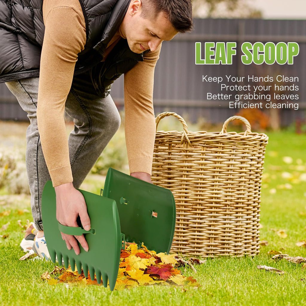 65 Inch 25 Tines Metal Leaf Rake Set with 32 Gal Bags Scoops, 18in Wide