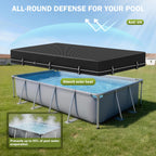 7x10Ft Rectangular Pool Cover, Swimming Pool Cover for Above Ground Pool, Solar Cover Including Full-Circle Windproof Buckle, Winter Cover Ideal for Waterproof and Dustproof
