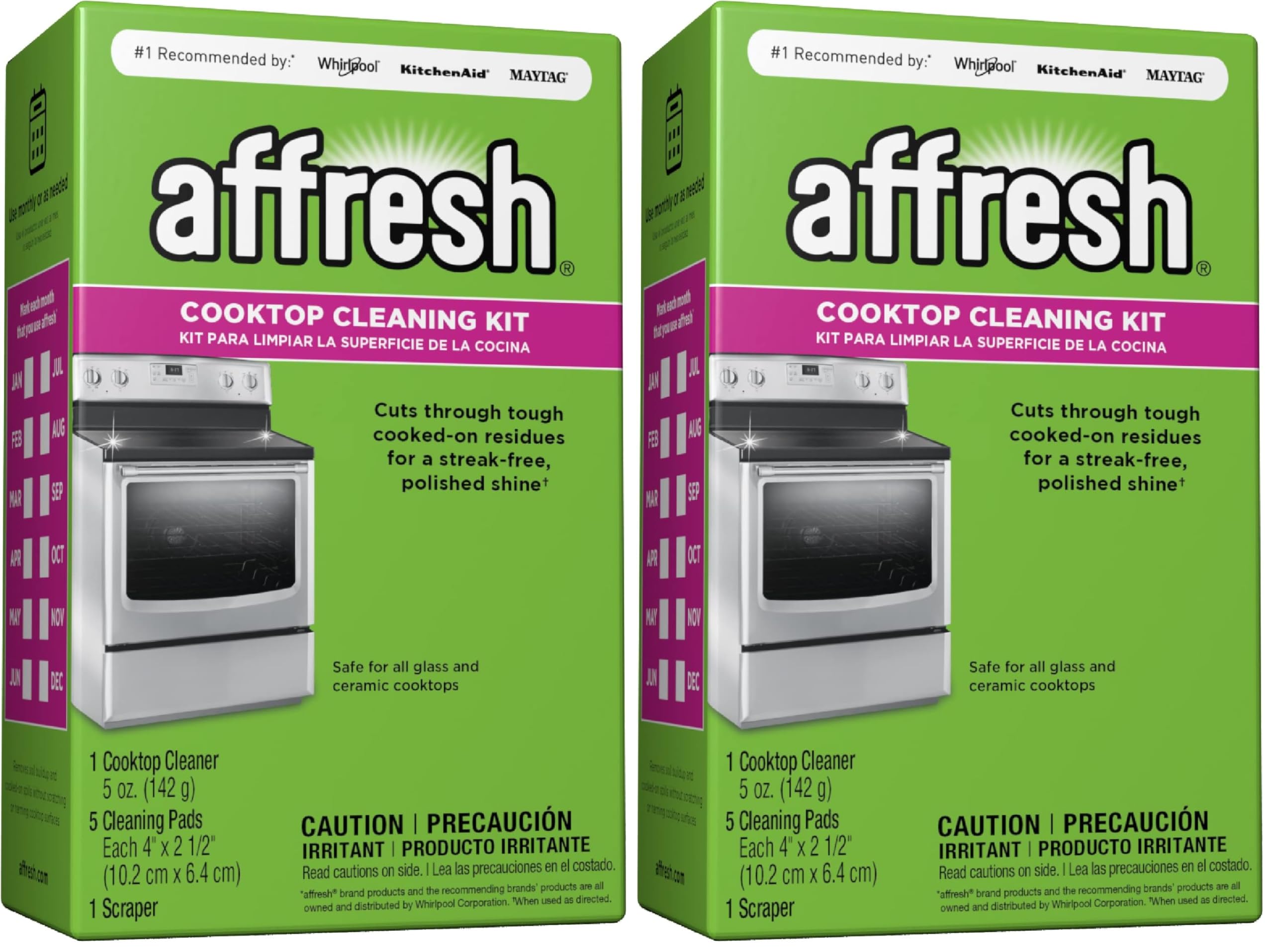 Affresh Cooktop Cleaning Kit, Safe for Glass & Ceramic Cooktops, Includes 5 oz cleaner, 5 pads, 1 scraper (Pack of 2)