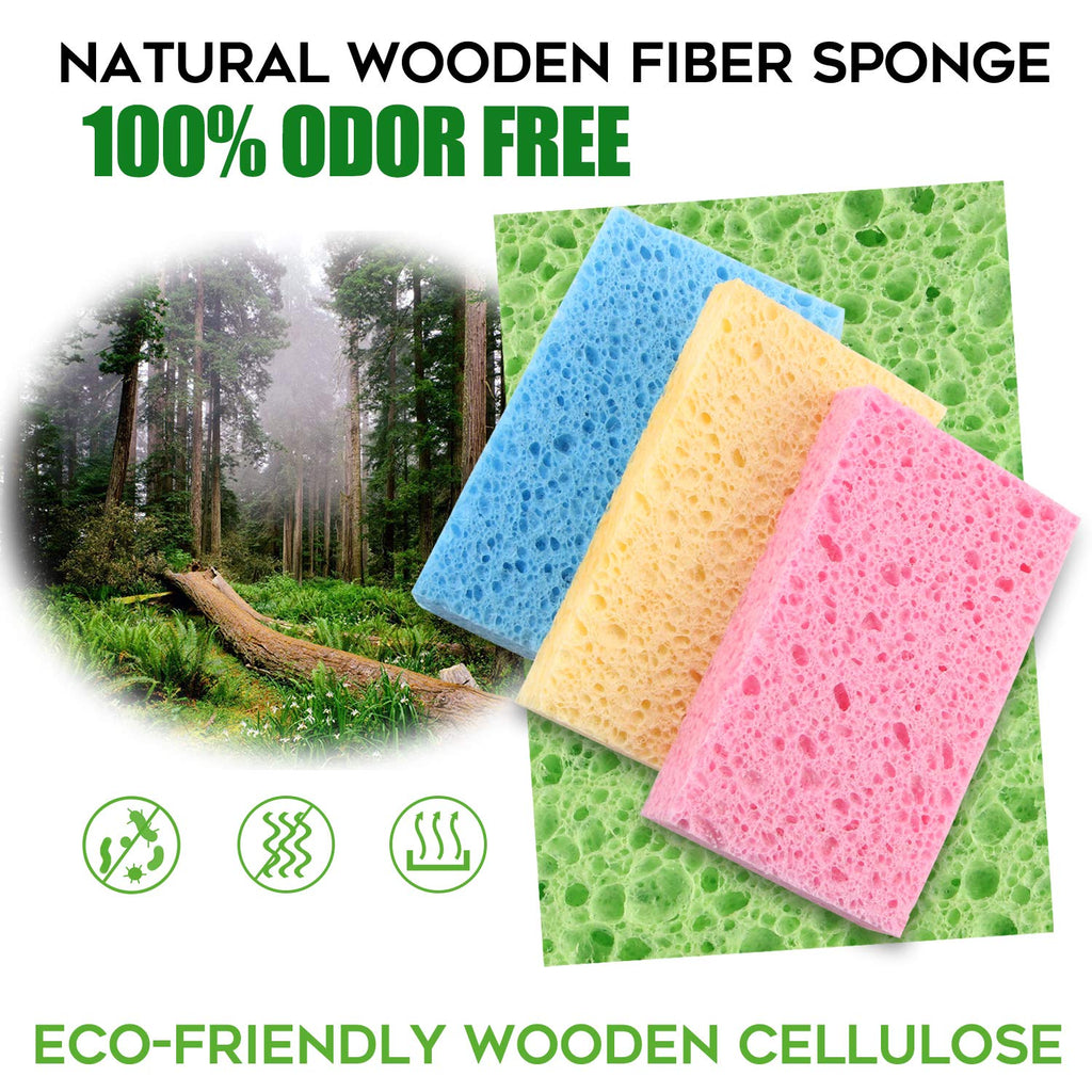 Compressed Cellulose Kitchen Sponges 24Pack,Non-Scratch Biodegradable Natural Sponge Scrub for Dishes Cleaning,Funny Colorful DIY Sponge for Kids