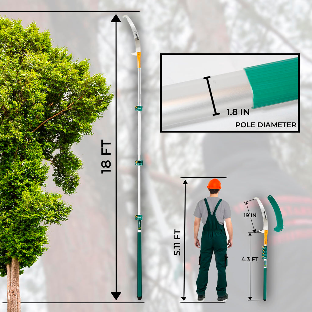 StartPro 18ft Tree Pruning Saw, Telescopic, Manual, Lightweight, Extendable Pole Saw with Sharp Carbon-Enriched Blade for Efficient Tree Maintenance and High-Reach Branch Cutting.