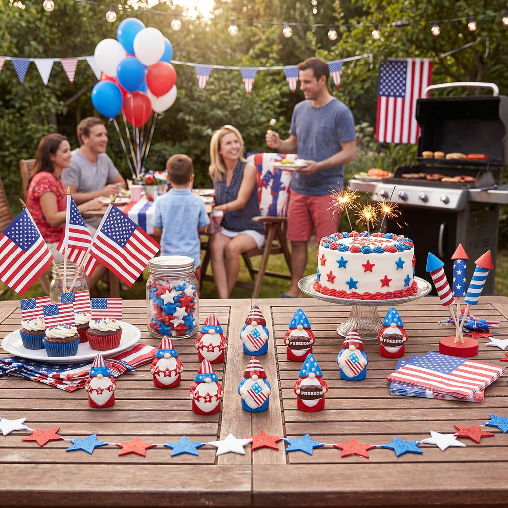 Geelin 60 Pcs Patriotic Gnomes Figurines Mini Red White Blue Gnomes Resin Ornament, Tiny Gnome Table Centerpieces Decorations for 250th Anniversary Independence Day Decor USA Party Favors