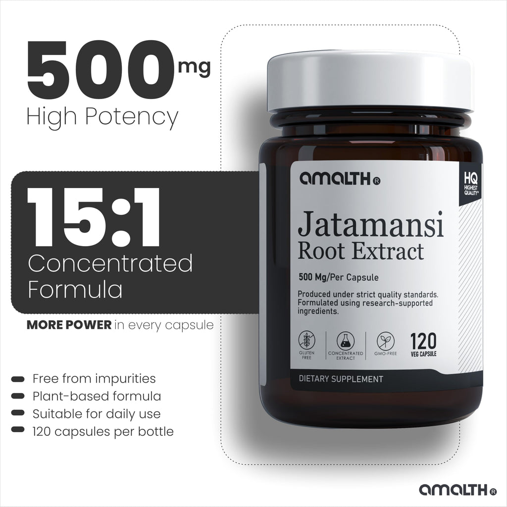AMALTH Jatamansi Capsules 500 mg | Jatamansi Root Extract Supplement | Nardostachys Jatamansi Capsules | Herbal Root Extract Formula | Plant Based Supplement | 120 Veg Capsules