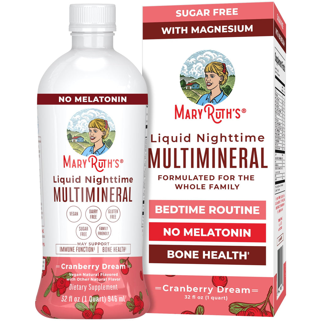 MaryRuth's Liquid Nighttime Multimineral | NO Melatonin | Bedtime Routine | Magnesium Citrate | Calcium | Zinc | Vitamin D3 | Available in 4 Flavors | Vegan | Sugar Free | Gluten Free | 32 Oz