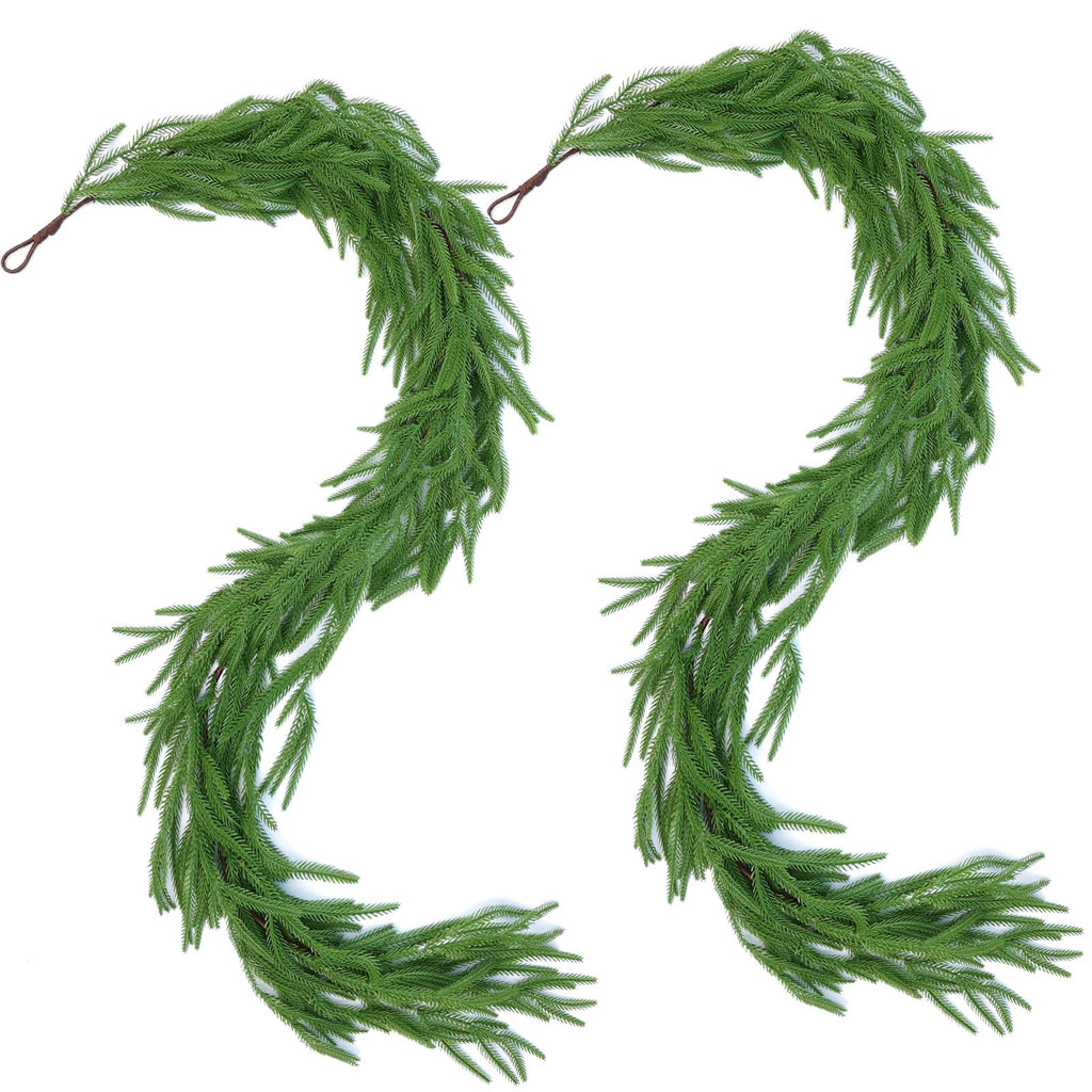 Hananona 2Pcs 6FT Christmas Garlands, Real Touch Norfolk Pine Garland