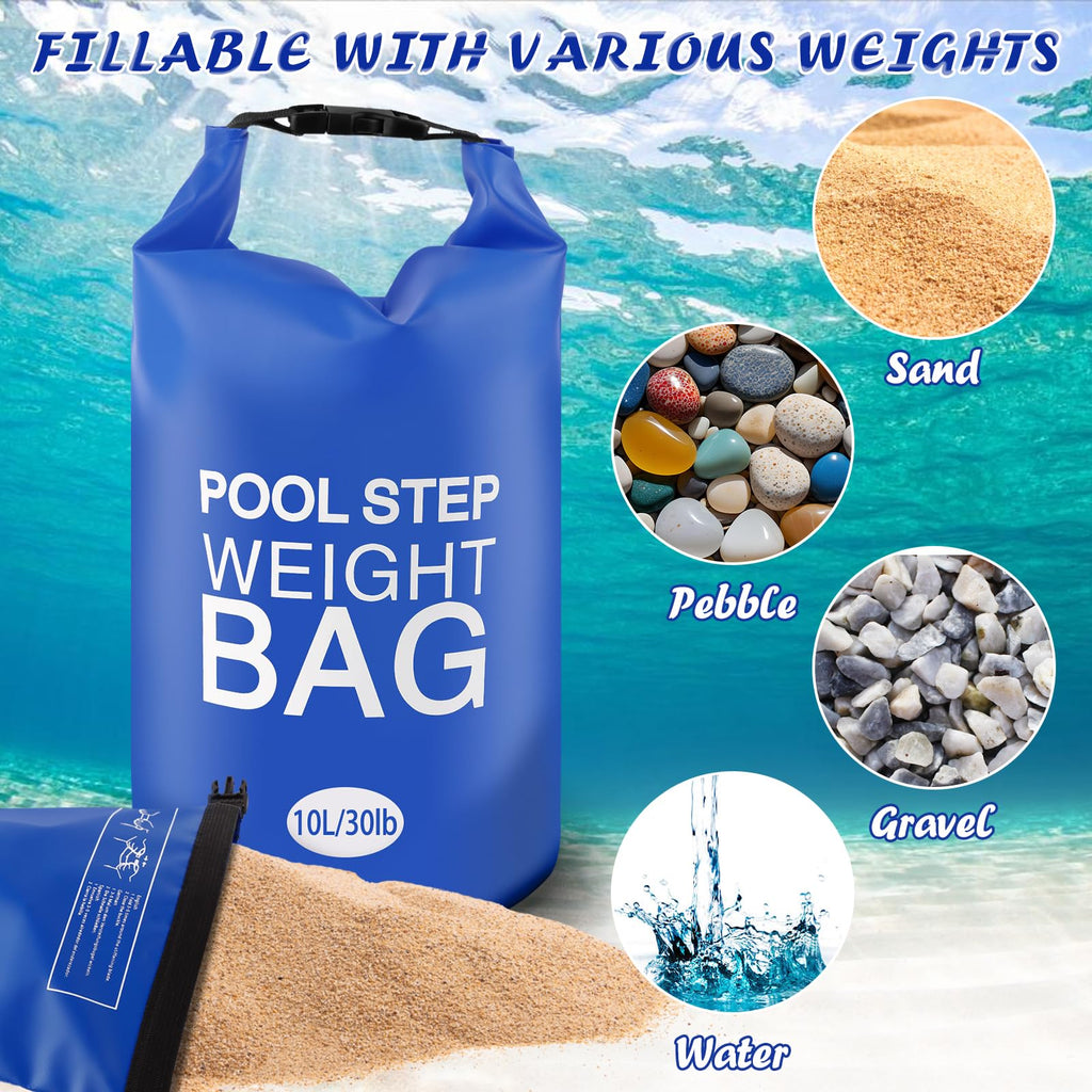 2 Pack 10L/30lb Universal Pool Step Weights 500D PVC Waterproof Swimming Pool Ladder Weights No Breaken Above Ground Pool Ladder Sand Bags, Foldable Pool Stair Weights for Pool Steps(Blue)