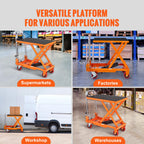 VEVOR TF15 Hydraulic Lift Table Cart, 330lbs Capacity 28.5" with 4 Wheels and Non-Slip Pad, for Material Handling and Transportation, Orange