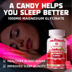 Magnesium Glycinate Gummies 1000mg - Sugar Free Magnesium Potassium Supplement with Vitamin D, B6, CoQ10 for Calm Mood & Sleep Support - 180 Raspberry Gummies.