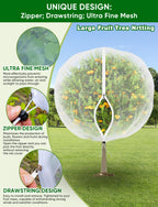 VITI Large Fruit Trees Netting Zipper - 2Pcs 10X10 FT with Drawstring Bird-Proof,Durable Mesh Covers for Blueberry,Apple,Pear,Peach,Orange Trees&Tomato Plants Bug Insect Protection Cover (2,10X10 FT)