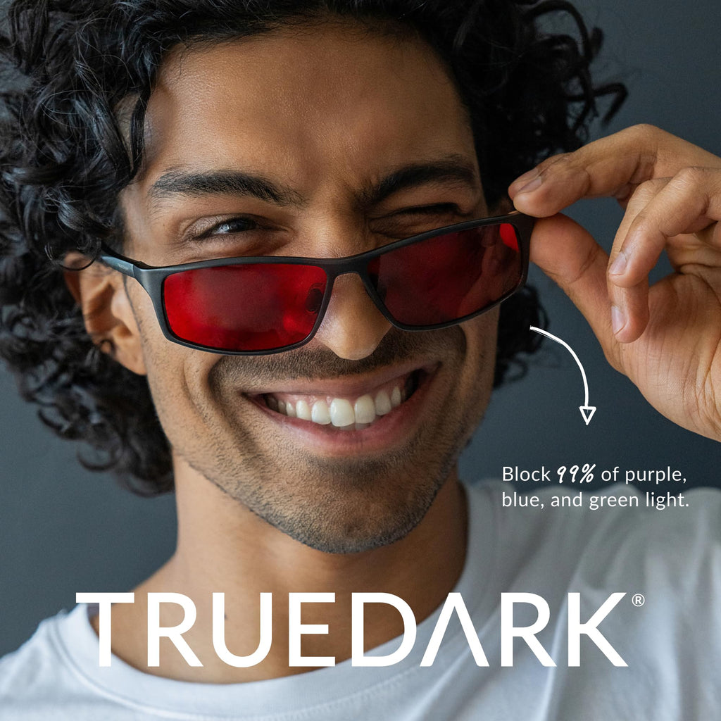 TrueDark by Dave Asprey | Twilights Elite | Blue Light Glasses for Women & Men, Red Lenses Block 99% Blue, Green & Violet Light for Night Use