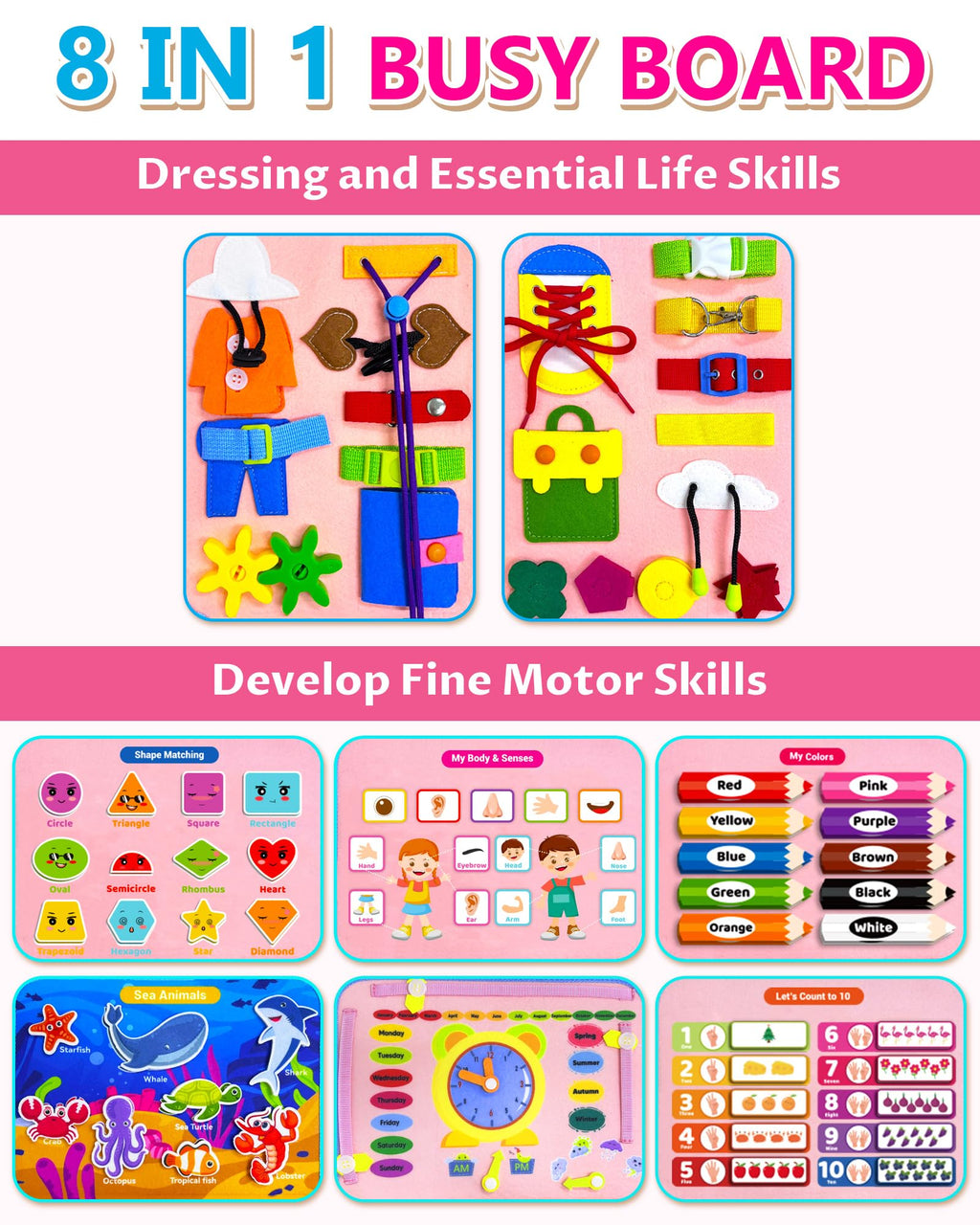 Exorany Busy Board Montessori Toys for Toddler Girl & Boy Birthday Gifts, Busy Book Learning Sensory Toys for Toddlers, Toddler Travel Toy Educational Activities Learn Fine Motor Skills