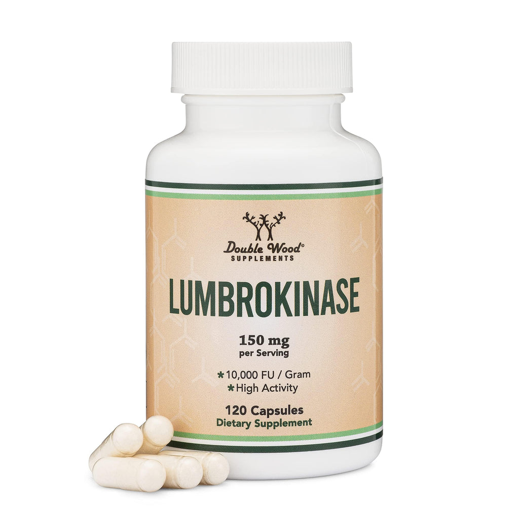 Lumbrokinase Enzymes Supplement - 120 Capsules (Max Activity 10,000 FU/Gram) 150mg per Serving (No Fillers, Non-GMO, Gluten Free) for Cardiovascular and Blood Circulation Support by Double Wood