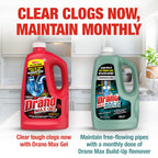 Drano Max Gel Drain Clog Remover & Cleaner, Fast-Acting to Unclog Standing Water & Remove Hair, Grease & Food Blockages, Safe for all Pipes & Septic, Kitchen Sinks, Bathroom Showers, 80 Oz, 2 Pack