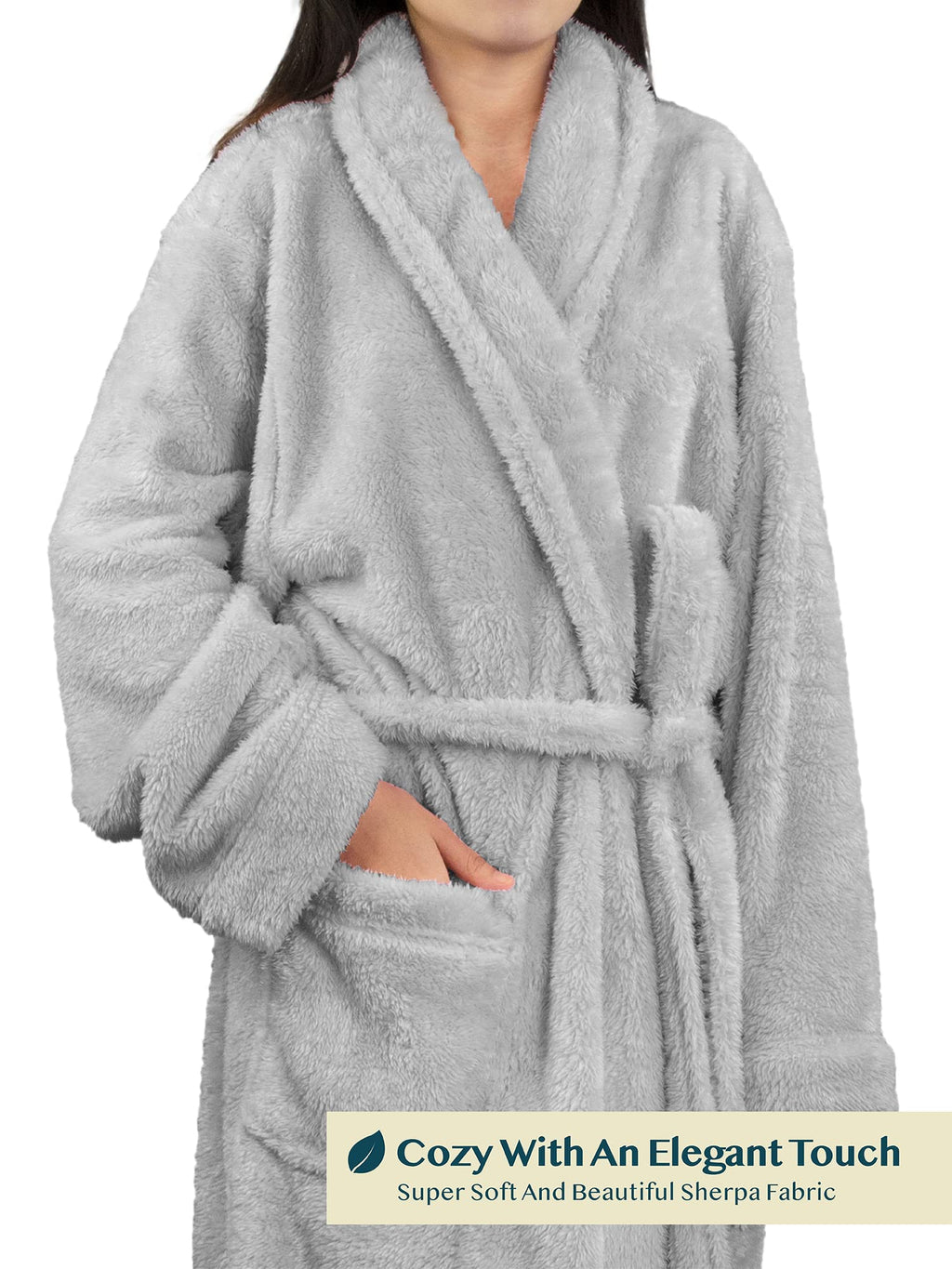 PAVILIA Premium Womens Plush Soft Robe, Sherpa Bathrobe, S/M Light Gray