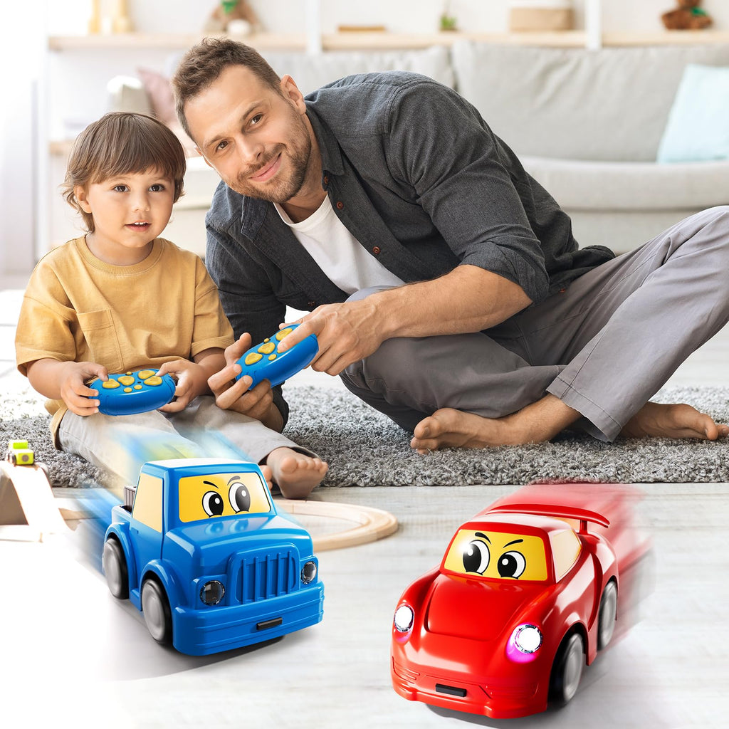 WATUDOU Remote Control Car for Toddlers 1-3 2-4 3-5, 2 Pack Cartoon 2.4 GHz RC Cars for Kids, Electric Hobby RC Car Toys, Christmas Birthday Gifts Toys for Kids Boys Girls 2 3 4 5 6 Years Old