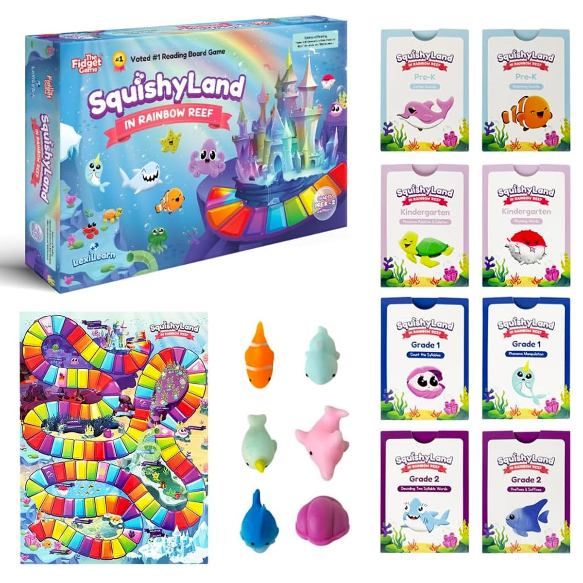 The Fidget Game SquishyLand in Rainbow Reef Board Game, Pre-K to 2nd Grade