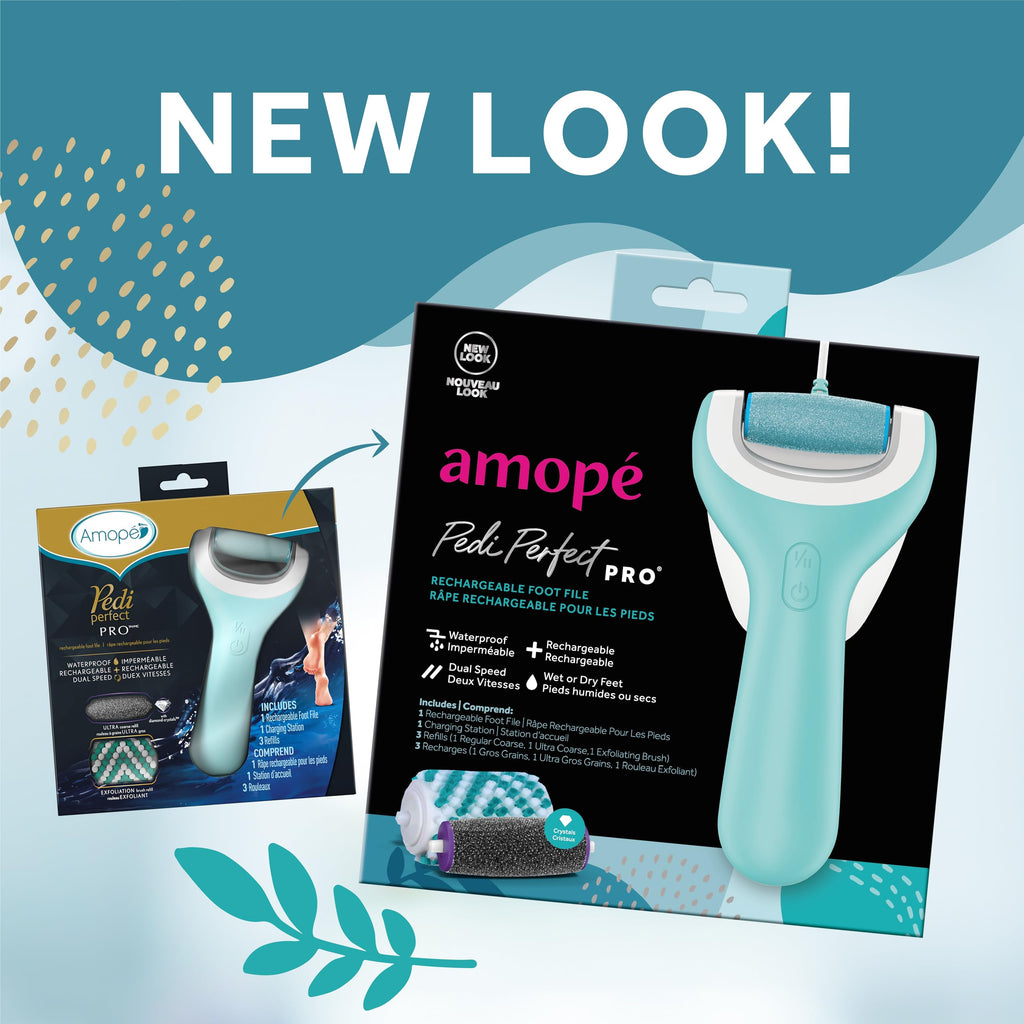 Amope Pedi Perfect Pro Wet & Dry Electric Foot File Callus Remover Kit, Waterproof, Rechargeable, Pedicure Tool for Feet, Removes Hard, Dead Skin, Feet Scrubber w/ Diamond Crystals, w/ 3 Roller Heads