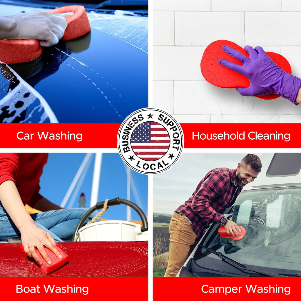 Multi-Purpose Sponges for Cleaning - Red 10 Pack, Large Sponges for Car Washing, Tile & Grout, Bulk Pack Sponge