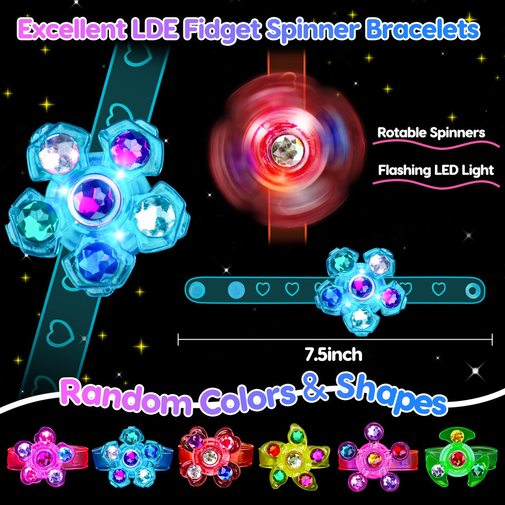 24PCS Light Up Fidget Spinner Bracelets Glow Party Favors for Kids 4-8 8-12