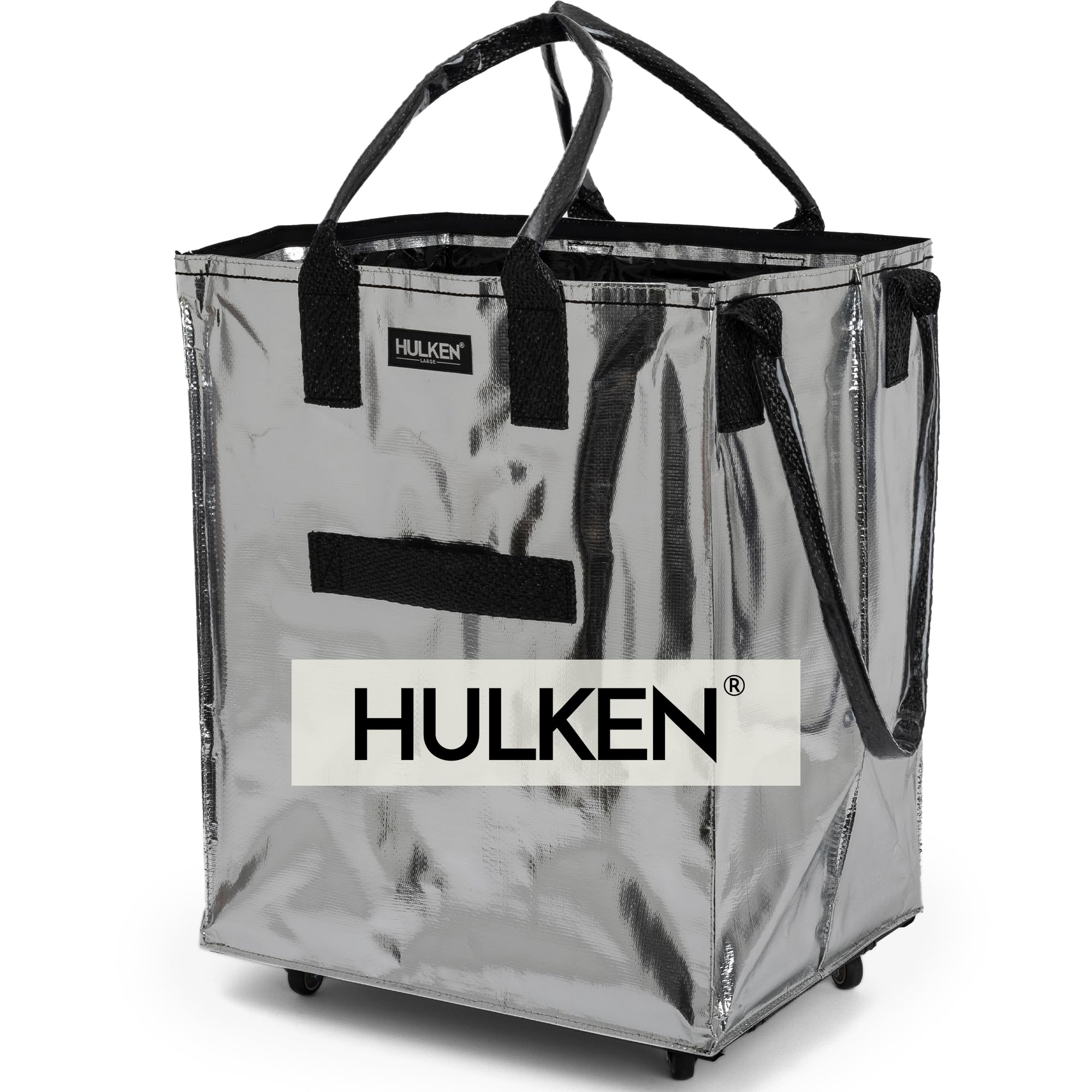 (Large, Silver) Reusable Grocery Bag On Wheels, Shopping Trolley, Rolling Tote, Zipper Closure, Lightweight, Carries Up to 66 lb, Folds Flat, Unbreakable Handles