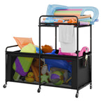 StorageWorks Pool Float Storage, 340 Gallon Rolling Pool Storage Bin, Two-Tier Mesh Swimming Pool Toy Storage, Pool Noodles Holder for Toys, Floats, Balls and Floats Equipment, Black