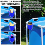 TonGass (6-Pack, Blue) Poolside Cup Holders Compatible with Above Ground Pools with 2 Inches or Thinner Round Top Bars - Strong and Durable Easy to Use Clip-On No-Spill Cup Holders
