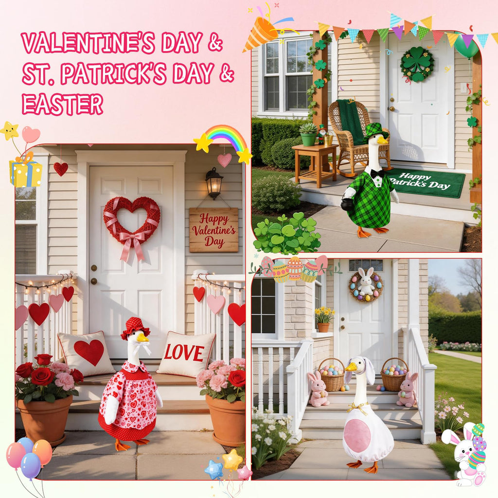 Kinhzrude 8 Set Porch Goose Outfits Holiday Goose Clothes - Valentine St. Patrick Easter Summer 4th of July Fall Halloween Christmas Lawn Porch Goose Clothing for Patio Yard Decor
