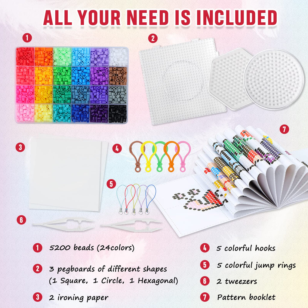 Quefe 24 Colors 5200pcs 5mm Fuse Beads Kit for Kids
