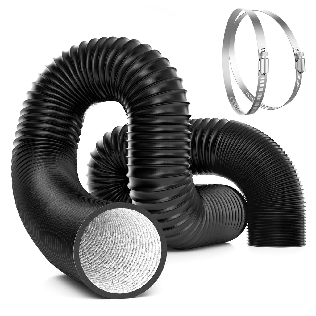 VIVOSUN Dryer Vent Hose, 4 inch Aluminum Foil Ducting, 16FT Long Heavy-Duty Dryer Hose Vent Kit for HVAC Ventilation, Exhaust, Duct Fan Systems, Black Flexible Air Duct w/ 2 Clamps