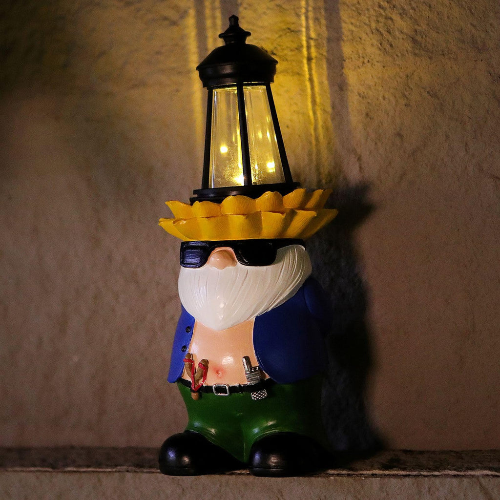 Guardian Garden Gnome Statue Solar Lantern Light Resin Outdoor Yard Decor