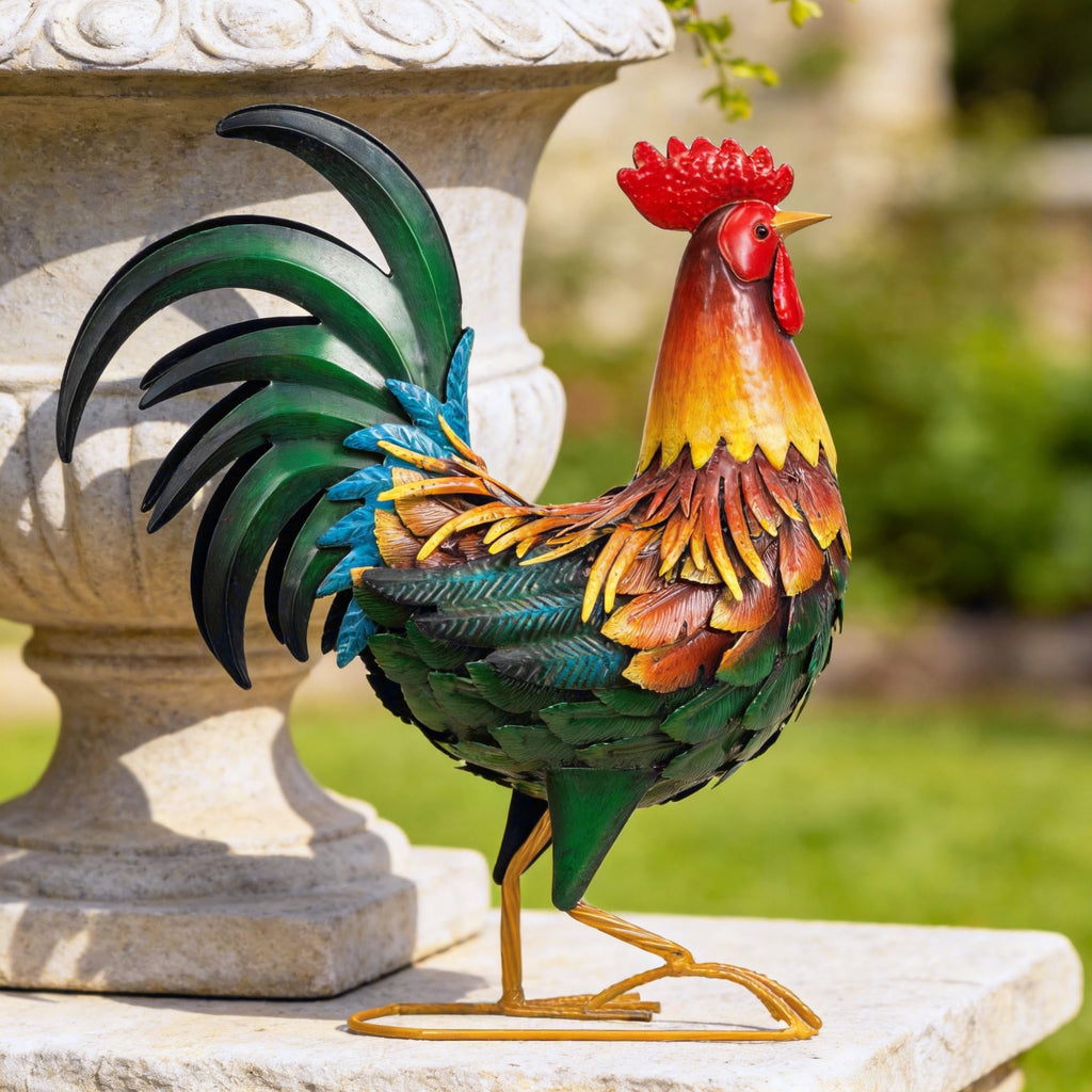 Ratuor Metal Rooster Decor Garden Statue Chicken Yard Art Outdoor Sculpture