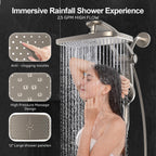 Rain Shower Head with Handheld High Pressure rainfall Shower Heads with Handheld Spray Combo Adjustable one-piece stand daul shower head Built-in Magnetic Docking and Power Jets-Nickel
