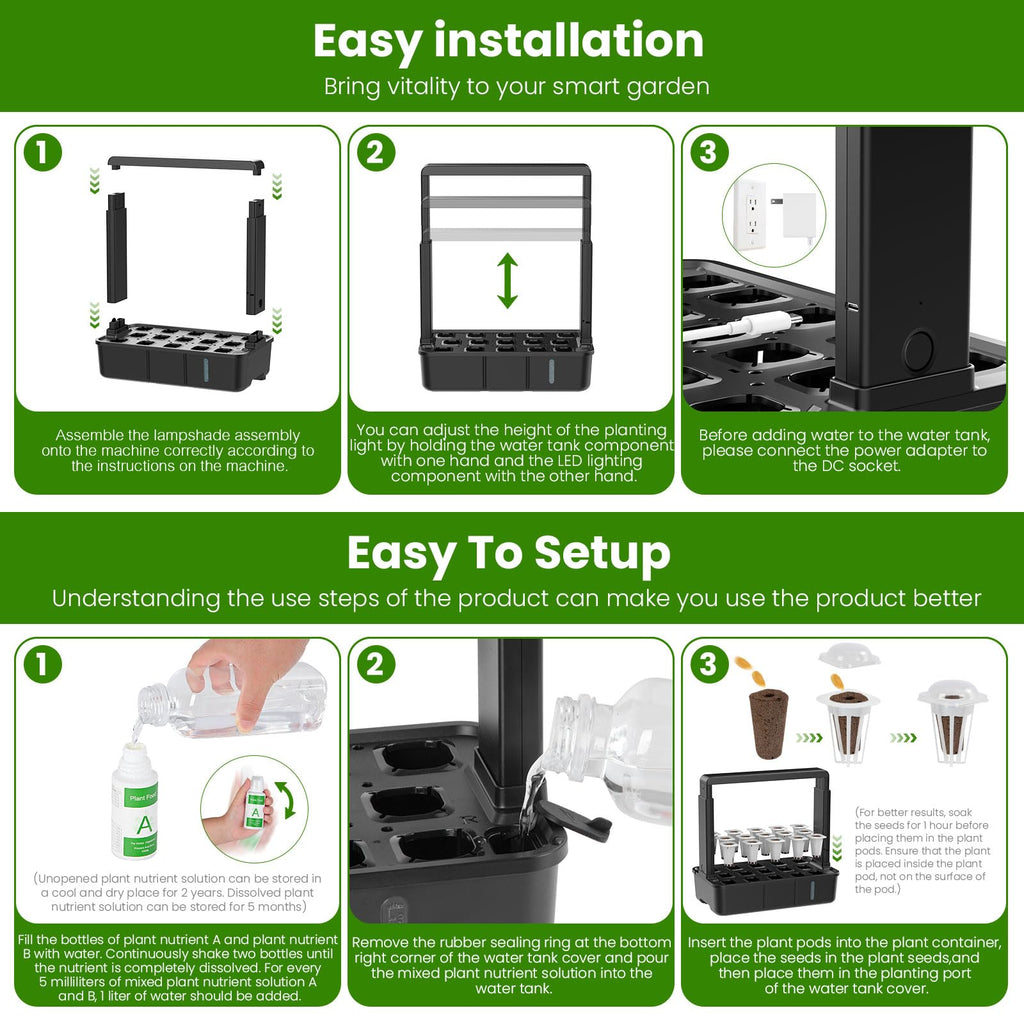 HEDETM 15 Pods Hydroponics Growing System Indoor Garden with LED Grow Light