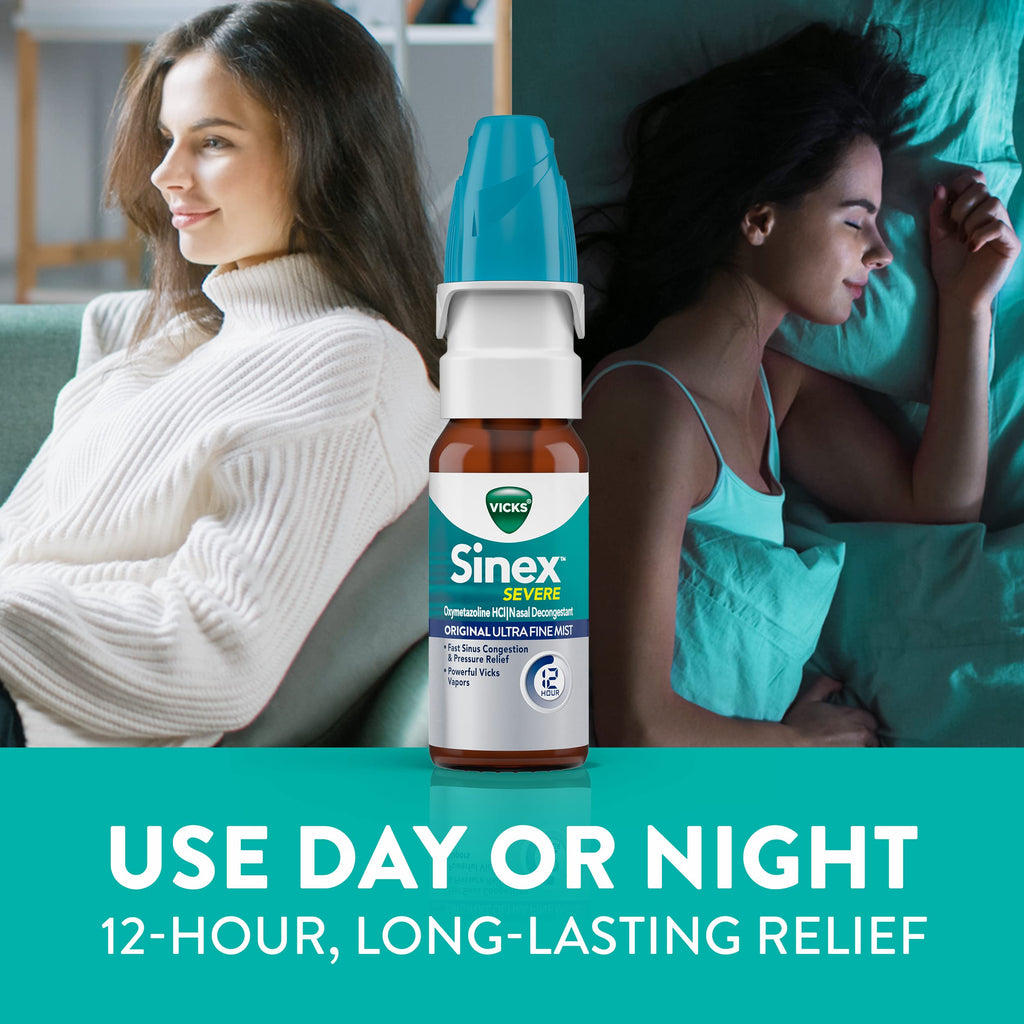 Vicks Sinex Severe Nasal Spray, Original Ultra Fine Mist, Decongestant Medicine, Relief from Stuffy Nose Due to Cold or Allergy, & Nasal Congestion, Sinus Pressure Relief, 265 Sprays (Pack of 2)