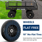 BILT HARD 10" Flat Free Tires Heavy Duty Garden Cart with 180° Rotating Handle and Removable Sides, 4 Cu.Ft 400 lbs Capacity Utility Steel Wagons for Outdoor