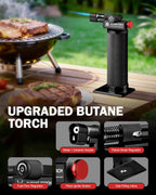 RAVS Butane Torch Lighter, DUAL Flame Mode Kitchen Torch with Adjustable Flame, Refillable Creme Brulee Torch for Baking, Cooking, Metal Body Soldering Torch, Black/Red, Butane Gas Not Included