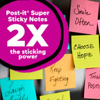 Post-it Super Sticky Notes, 3 x 3 in, Assorted Brights, 24 Pads