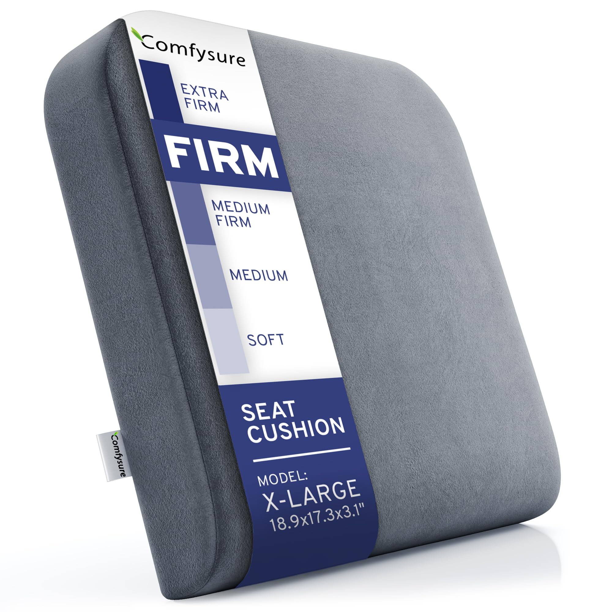 ComfySure Seat Cushion Extra Large - Firm Memory Foam Chair Pad for Recliner, Wheelchair, Office Chair, Stadium, Bleacher, Car, Floor, Patio Furniture, Bariatric Overweight Users 19”x17”x3”