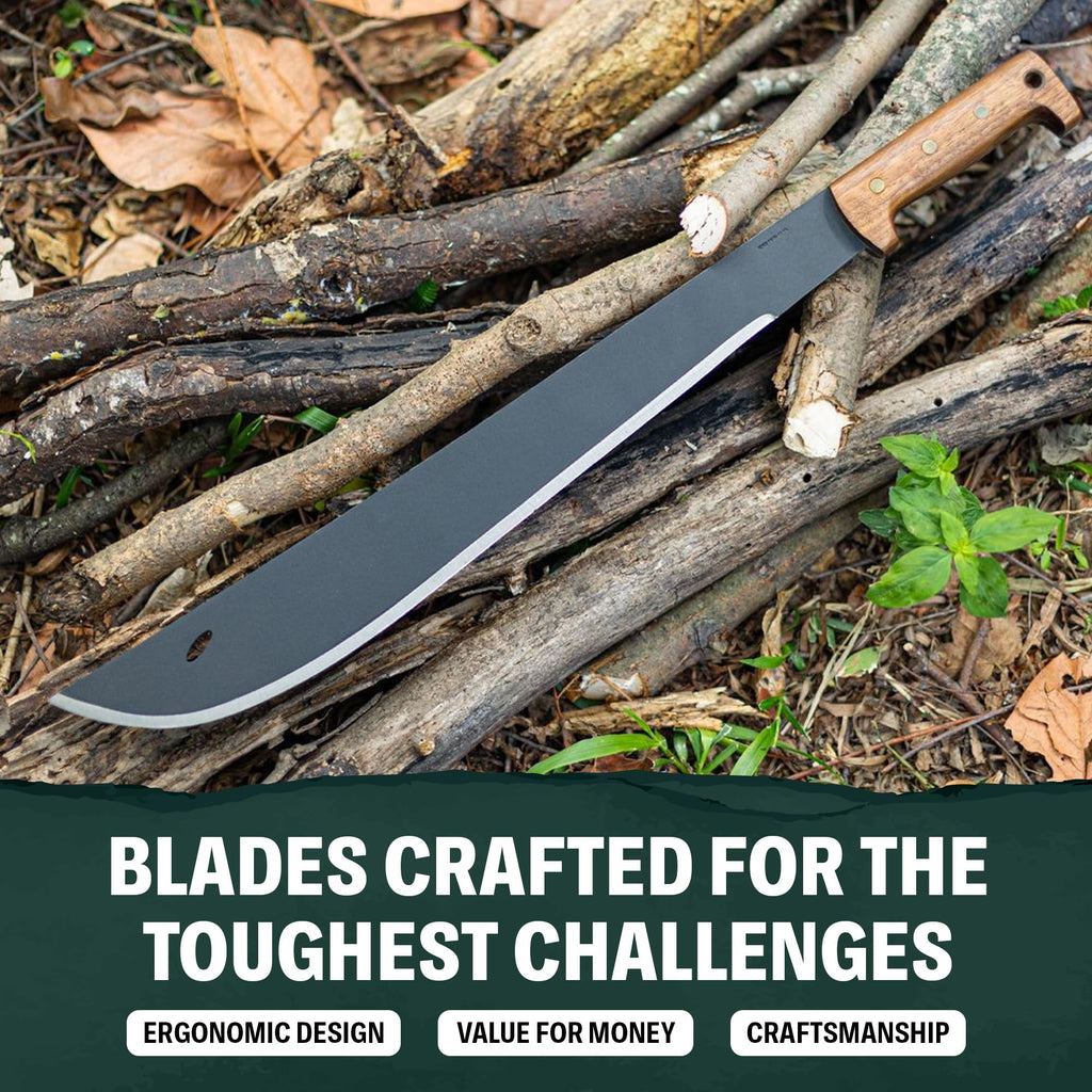 Condor Tool & Knife El Salvador Machete Wood Handle W/Leather Sheath - Heavy Duty Machete - 1075 High Carbon Steel - Walnut Handle - Hand Crafted Leather Sheath - 3mm Full Tang - 18in Blade - 32.5oz