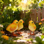 Metal Chicken Statue Garden Decor Life-size Baby Rooster Yard Gift Set of 3