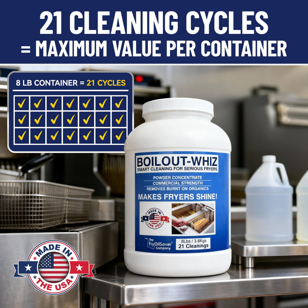 8LB Boil-Out Whiz Deep Fryer Cleaner - Degreaser Powder for Commercial Kitchen Cleaning Oil Saver - Deep Fryer Pot & Coil Safe - Extend Oil Life, Save Time & Energy - by FryOilSaver Co