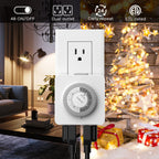 G-Homa Timer Outlet Electric Indoor with 2 Grounded Outlet,Plug-in 24-Hour Mechanical Timers,Daily On/Off Cycle,Energy Saving for Lamps, Seasonal, Christmas Lights and Holiday Decorations (2 Pack)