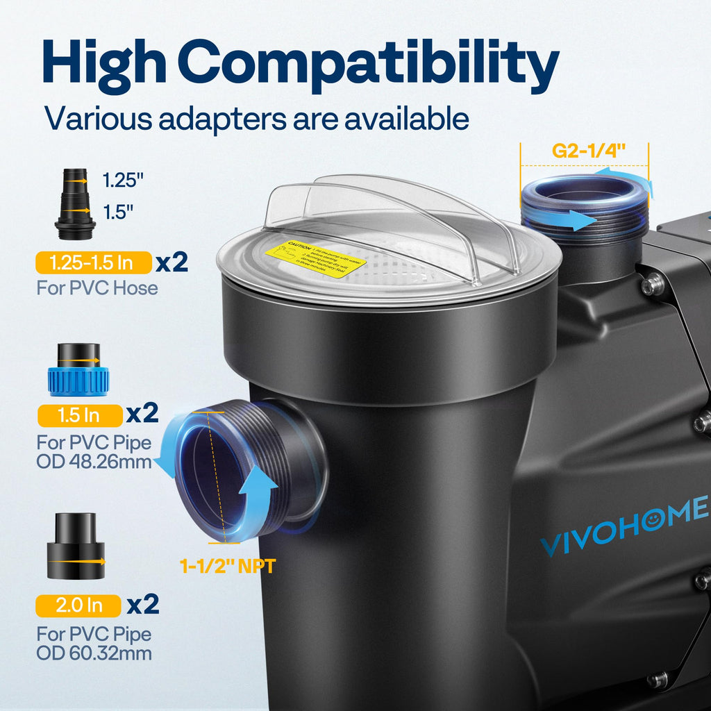 VIVOHOME 1.5HP 6360GPH Self-Priming Pool Pump with Timer, 115V for In/Above Ground Pools, 1.5" PVC Pipe & Hose Fittings w/Strainer Basket