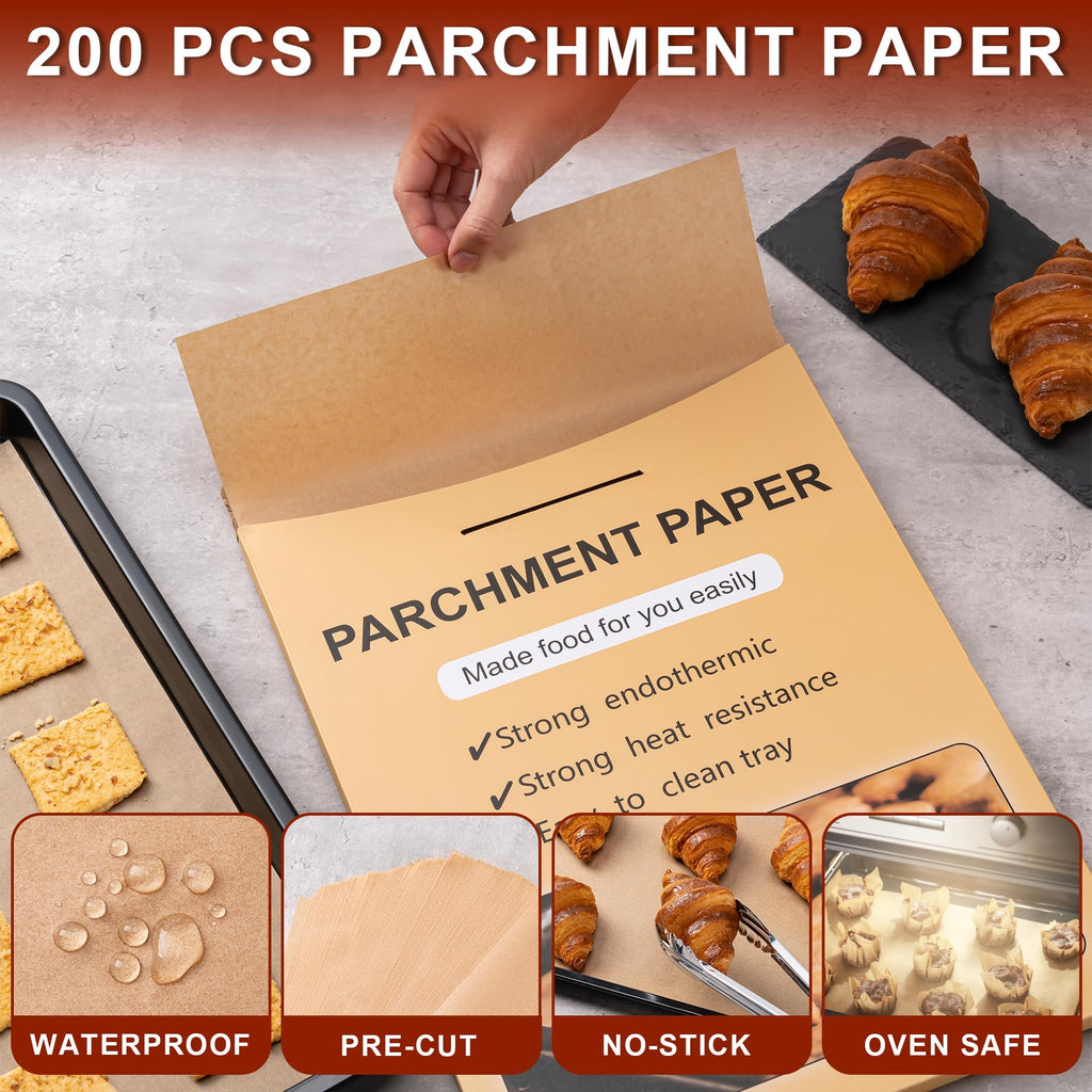 200Pcs Parchment Paper sheets, 16 x 24 Inches Non-Stick Precut Baking Parchment,Unbleached,Parchment Paper For Baking,Fryer, Cooking,Oven,Perfect for Bread, Cakes, Barbecue