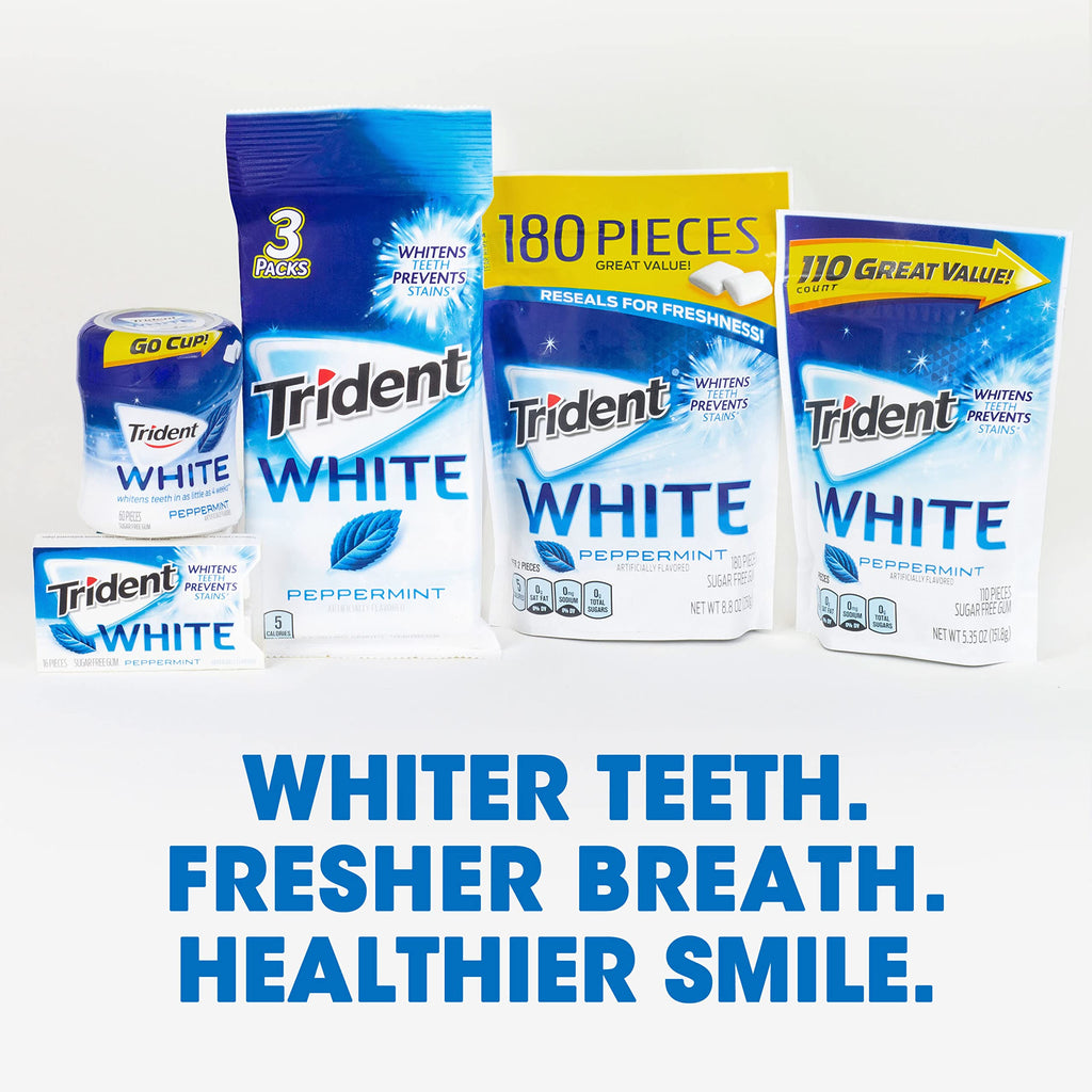 Trident White Peppermint Sugar Free Gum, 180 Pieces