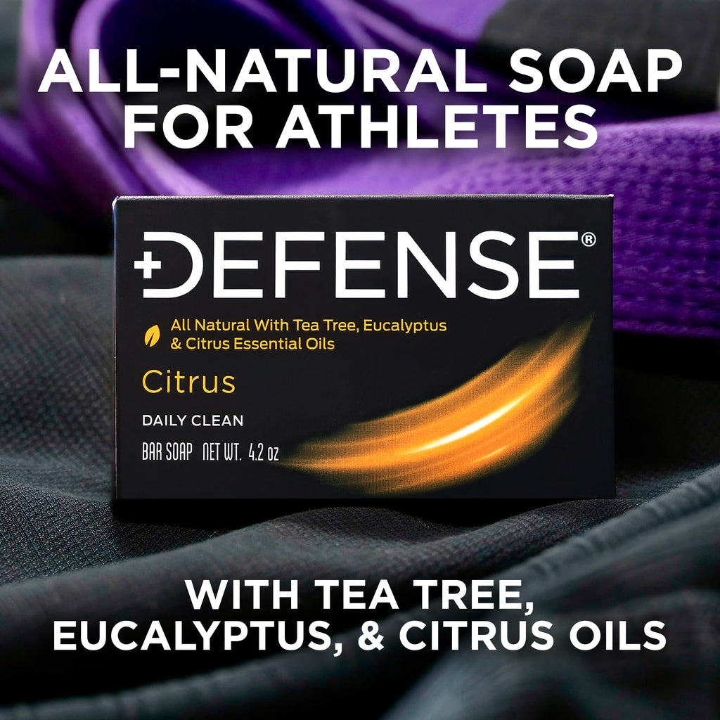 Defense Soap Citrus Bar – All Natural Tea Tree, Eucalyptus & Citrus Essential Oils – Post Workout Hygiene for Athletes, Sports & Active Lifestyles – Washes Away Sweat & Body Odor – 4.2 oz (Pack of 5)