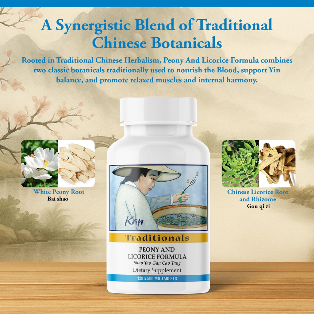 Kan Herbs Company Peony & Licorice Formula Tablets – Traditional Chinese Herbal Blend with White Peony Root & Chinese Licorice to Support Liver Balance, Muscle Comfort & Digestive Harmony, 60 Tablets